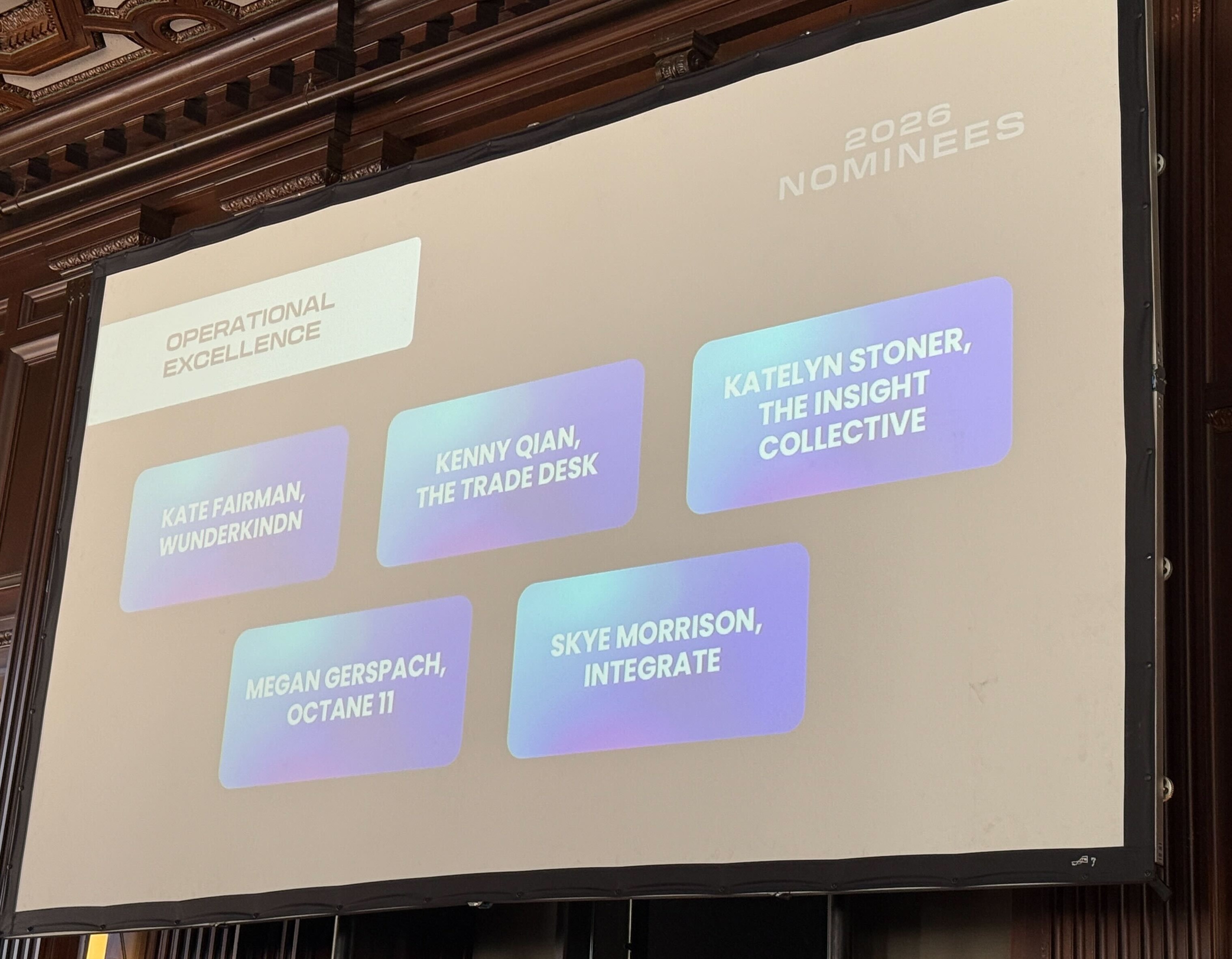 2026 Operational Excellence Award finalists at the Dick Reed Awards, including Megan Grant of Octane11